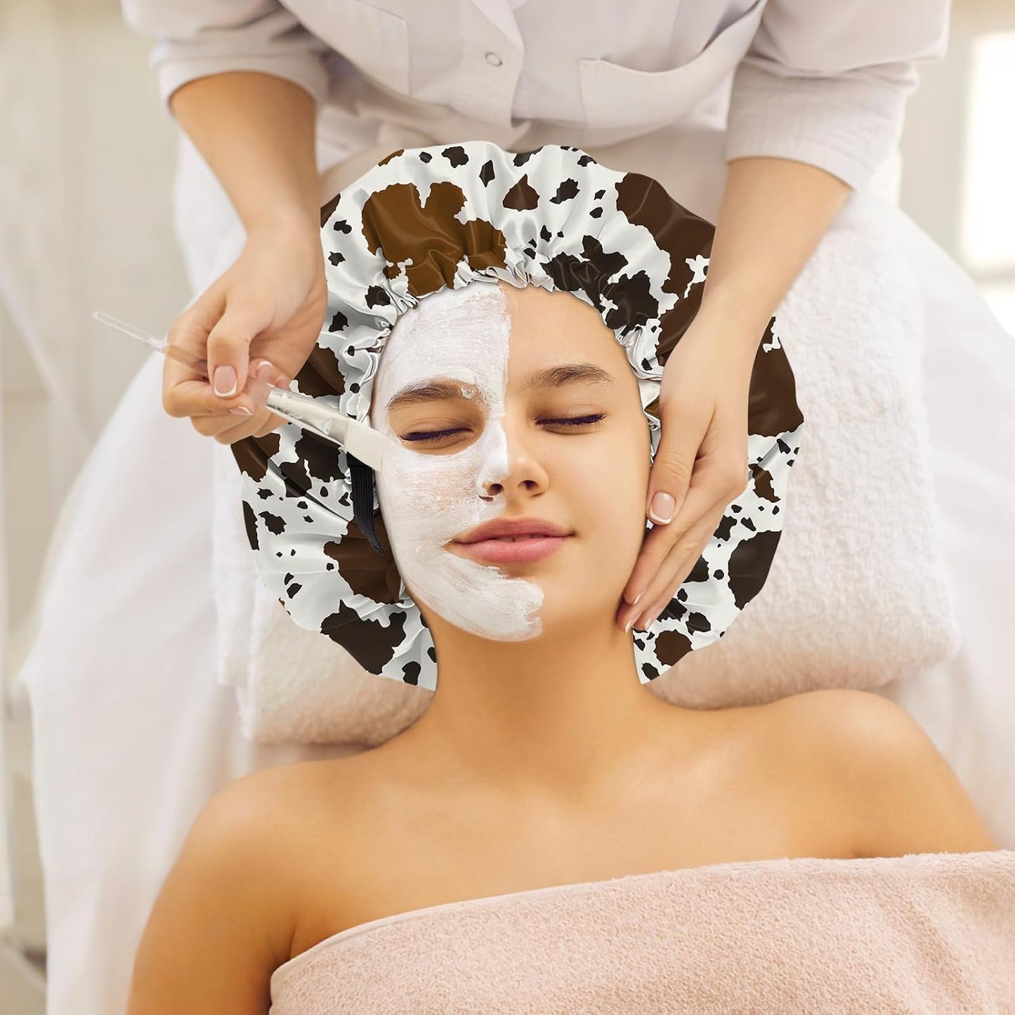 2 PCS Bonnets for Women Girls Satin Hair Bonnet Silk Adjustable Elastic Double Layer Hair Wrap Sleep Cap Comfort Cute-Mushroom Cowhide