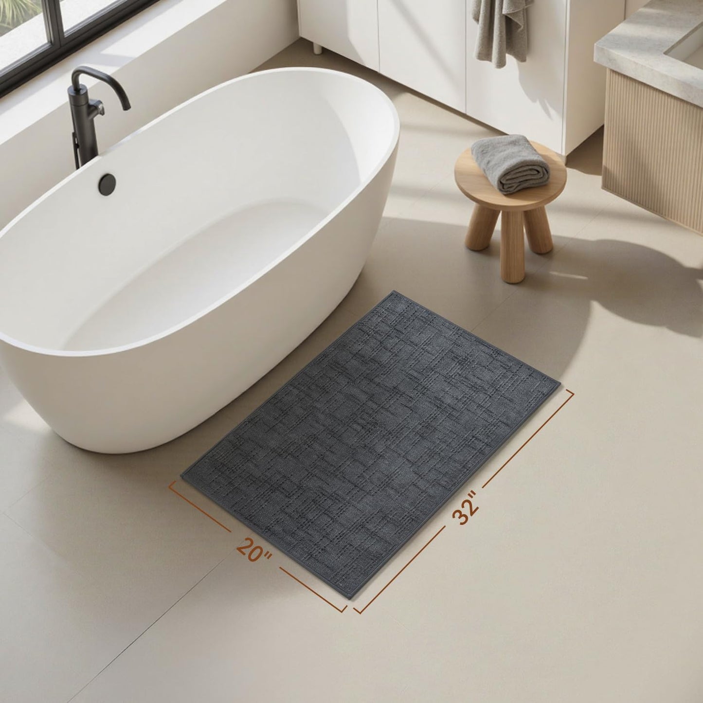 AMOAMI Bath Mat Non Slip Super Absorbent Quick Dry Bath Mats for Bathroom Floor Rubber Backing Washable Bathroom Rugs Modern Woven Jacquard Mat, Beside Tub Bath Rugs, 20" x 32", Darkgrey