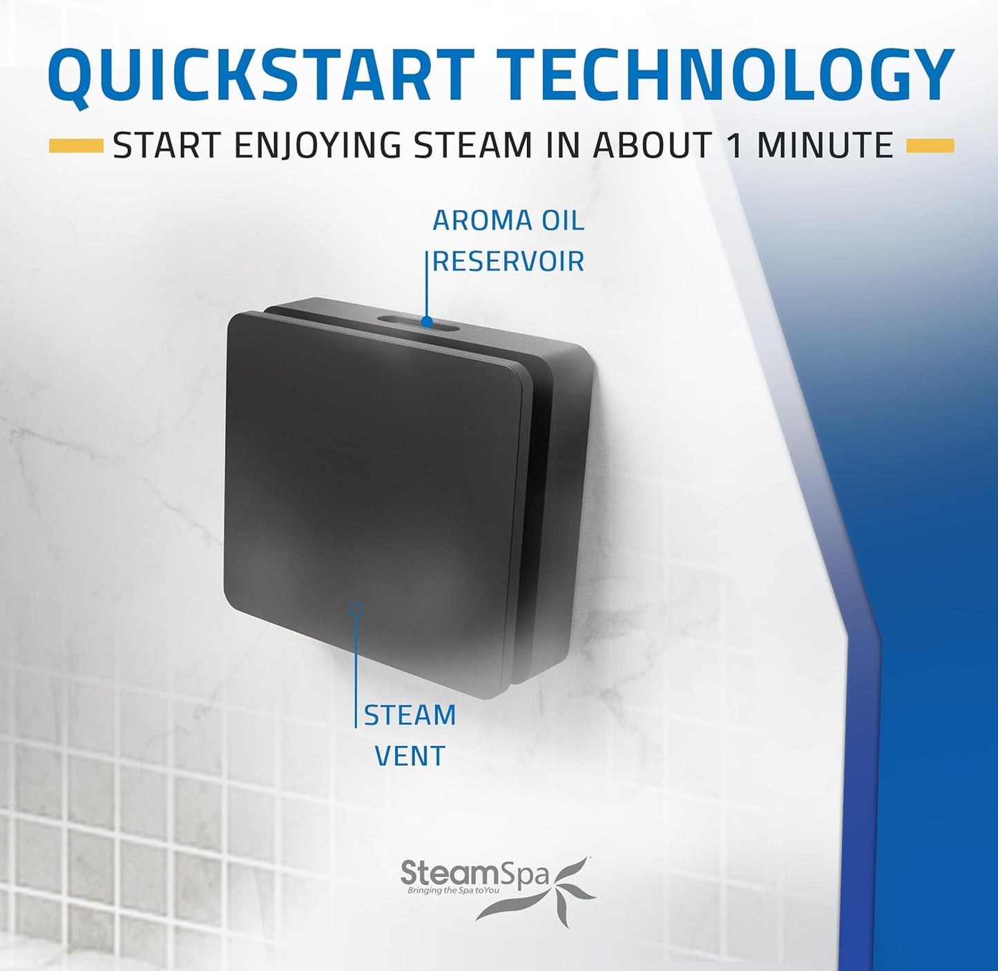 SteamSpa Steam System 21kW Steam Shower Generator with Bluetooth Wifi, Quickstart Continous Steam, Advanced Touch Pad Screen, Chroma Lights, Drain Pan and Auto Drain Black RVBS2100BK-A