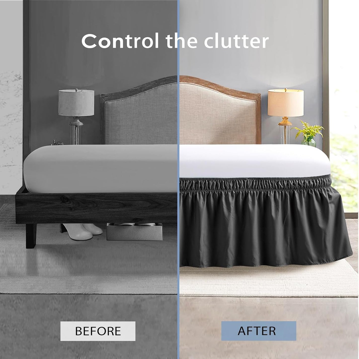 FreshCulture Twin Bed Skirt, Elastic Wrap Around Bed Skirt Twin Size, Bed Skirts for Adjustable Bed, Easy Fit with 18 Inch Drop Length, Hotel Quality Dust Ruffle for Twin Bed (Black)