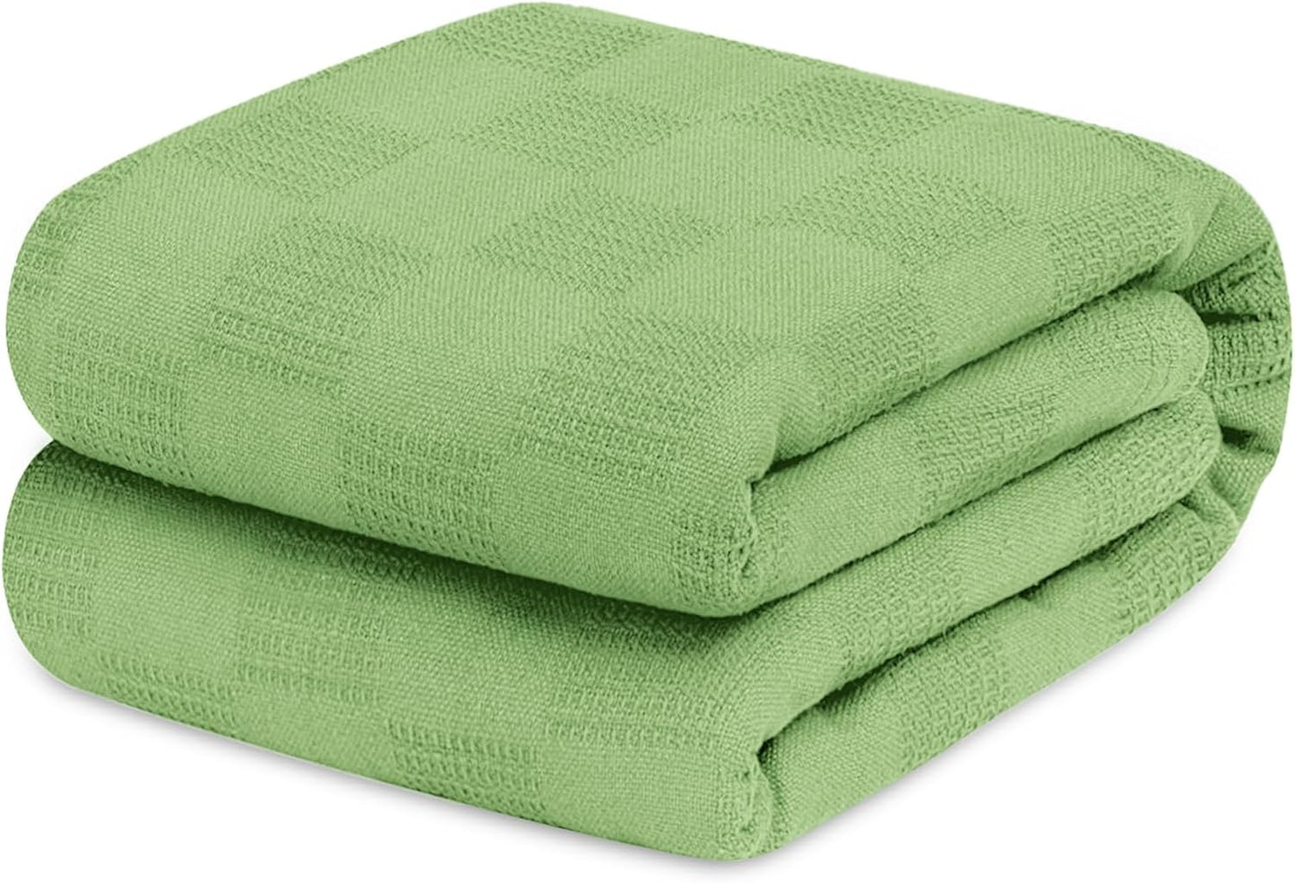 Avalon Bedding 100% Cotton Blankets King Size Thermal Blanket (108"x90") - Perfect Cotton Blanket King Size for Layering Bed in Any Season - Cotton Blankets for Bed (Green)