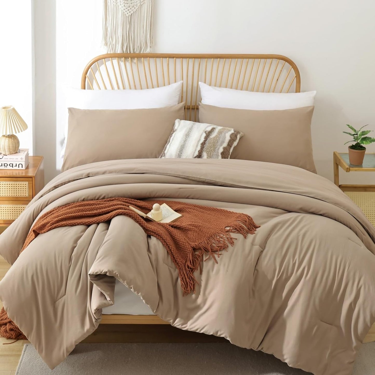 ROSGONIA California King Comforter Set Taupe Brown, 3pcs (1 Boho Tan Cal King Comforter & 2 Pillowcases), Soft Bedding Lightweight Bedspread Blanket