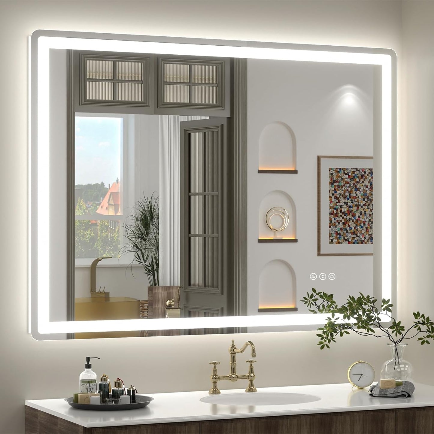 SMIROR LED Bathroom Mirror with Lights 40"x 30", Rounded Rectangle Lighted Vanity Mirror for Wall, Front Lit and Backlit, 3 Colors, Dimmable, Anti-Fog, Tempered Glass (Horizontally/Vertically)