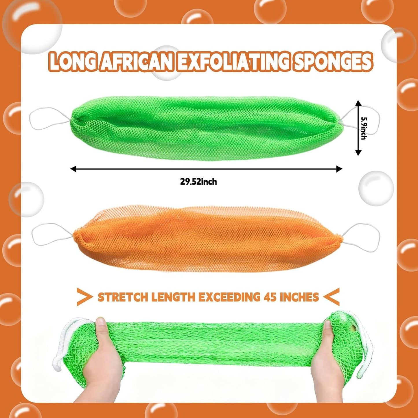 African Net Sponge Authentic - 3 Pieces Long African Exfoliating Net, African Bath Sponge Body Scrubber Washcloth for Shower, Real African Loofah Back Scrubber for Women Men All Skin Types