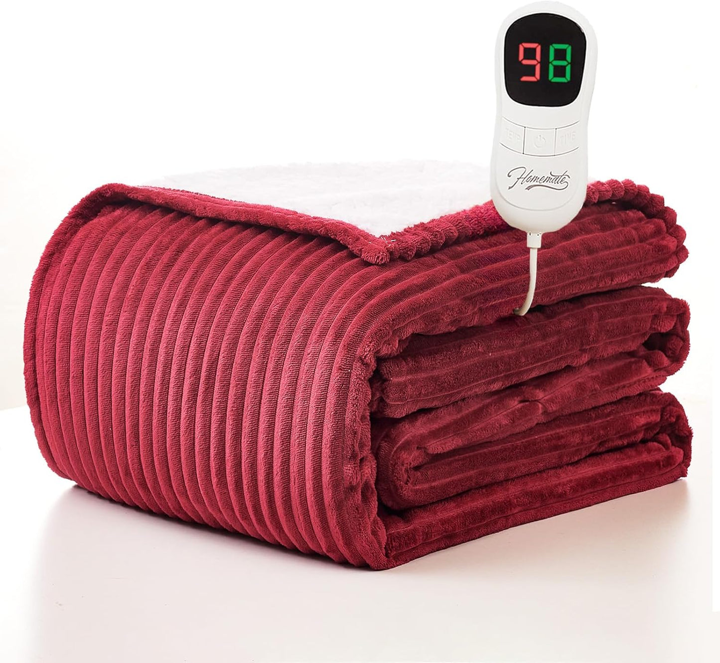 Homemate Electric Heated Blanket Full Size - 72"x84" Heating Blanket Full Size 1/2/4/6/8 Hours Auto-Off 10 Heat Level Over-Heat Protection Soft Flannel Sherpa ETL Certification
