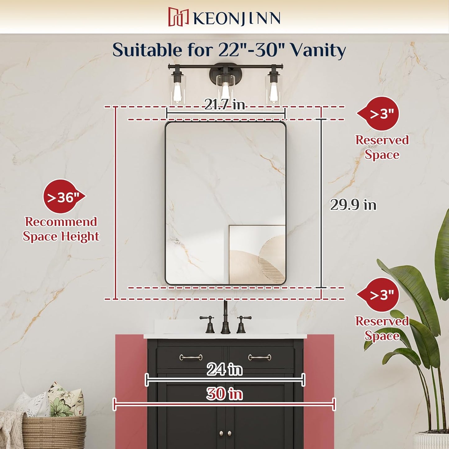 Keonjinn 22 x 30 Brushed Nickel Bathroom Mirrors for Over Sink, Rounded Rectangle Bathroom Vanity Mirror, Brushed Silver Framed Farmhouse Mirror, HD Tempered Glass Wall Mirror(Horizontal/Vertical)
