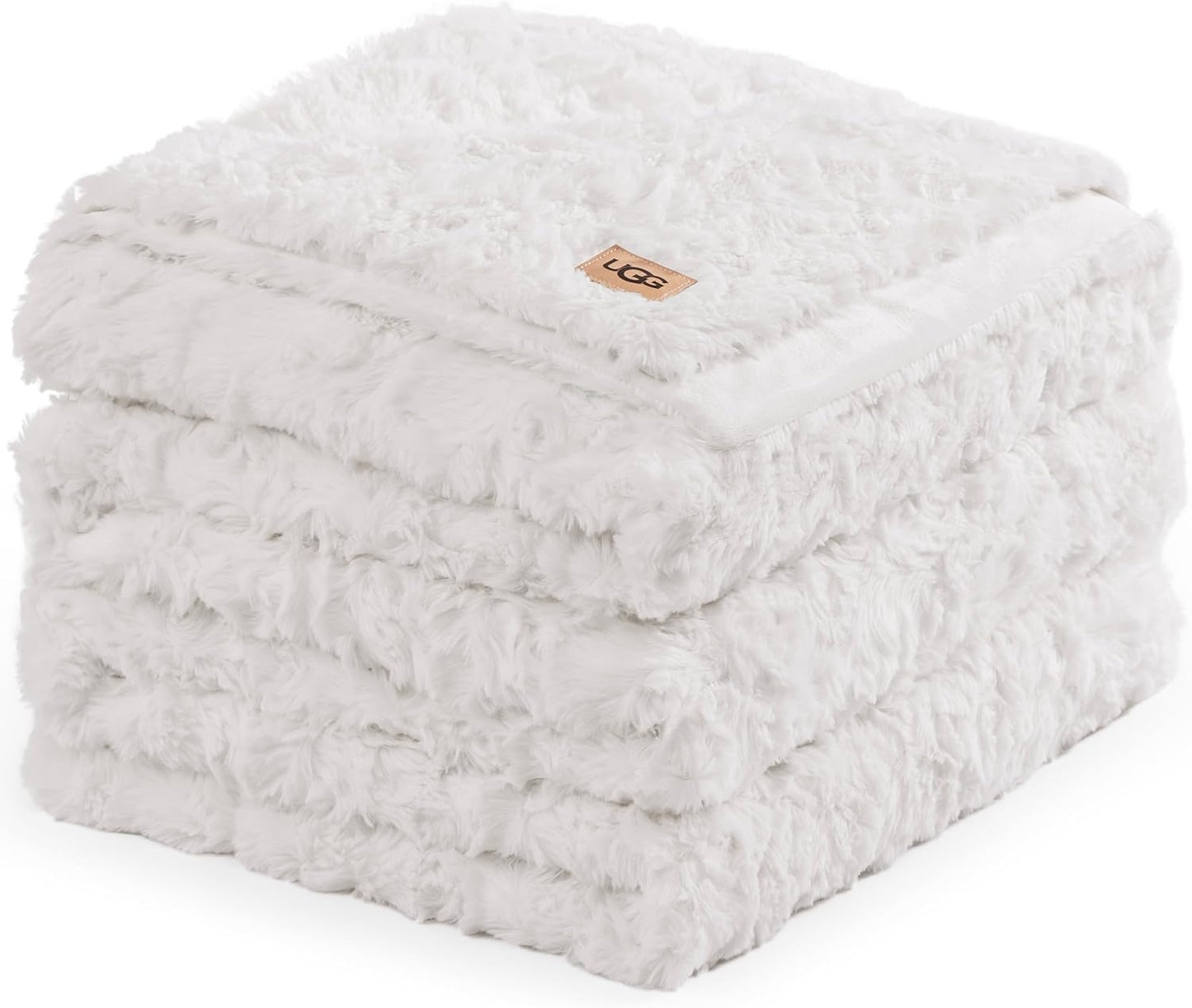 UGG Faux Fur King Blanket, Double-Sided Fluffy Blanket, Cozy Oversized Throw for Couch, Washable Bedding for California King Bed, Luxury Home Decor, 110" x 90", Natural White (Adalee)