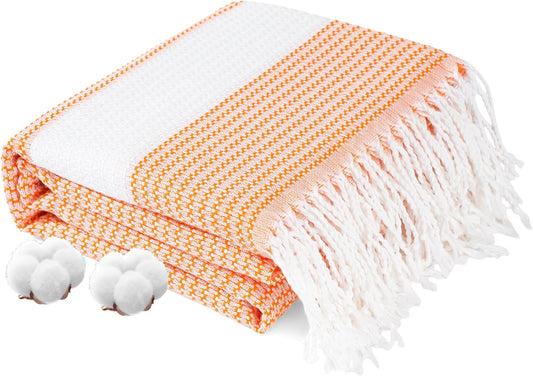 Genovega Oversized Cotton Turkish Beach Towels 74"x38" Thin Quick Dry Sand Free Pool Swim Bathing Towel Extra Large Blanket Adult Travel Essentials Accessories Must Haves Summer Vacation Orange Dot
