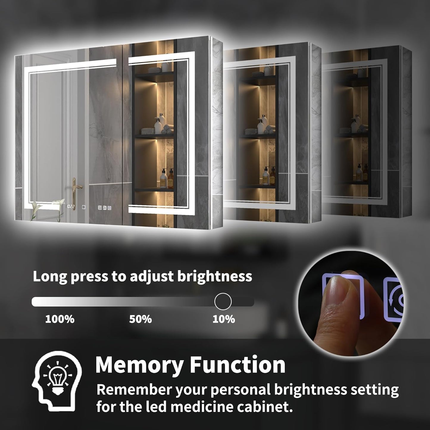 40"x32"Lighted Medicine Cabinet with Mirror，Recessed or Surface Mount LED Medicine Cabinet, Front&Backlit, Clock Temp Display, Anti-Fog, Stepless Dimming, 3-Color Temperatures, Adjustable Shelves