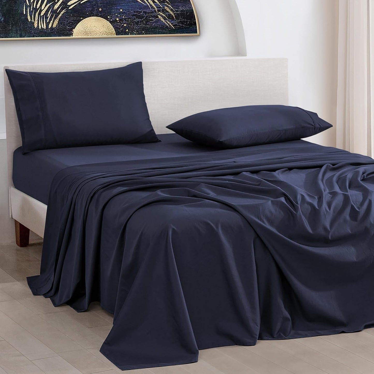 URBANHUT 1000 Thread Count California King Sheet Set Egyptian Cotton, Long Staple Soft & Breathable, 4 Pc Bed Sheet Sets, Luxury Hotel Sateen Sheets Fits 16" Deep Pocket - Navy Blue