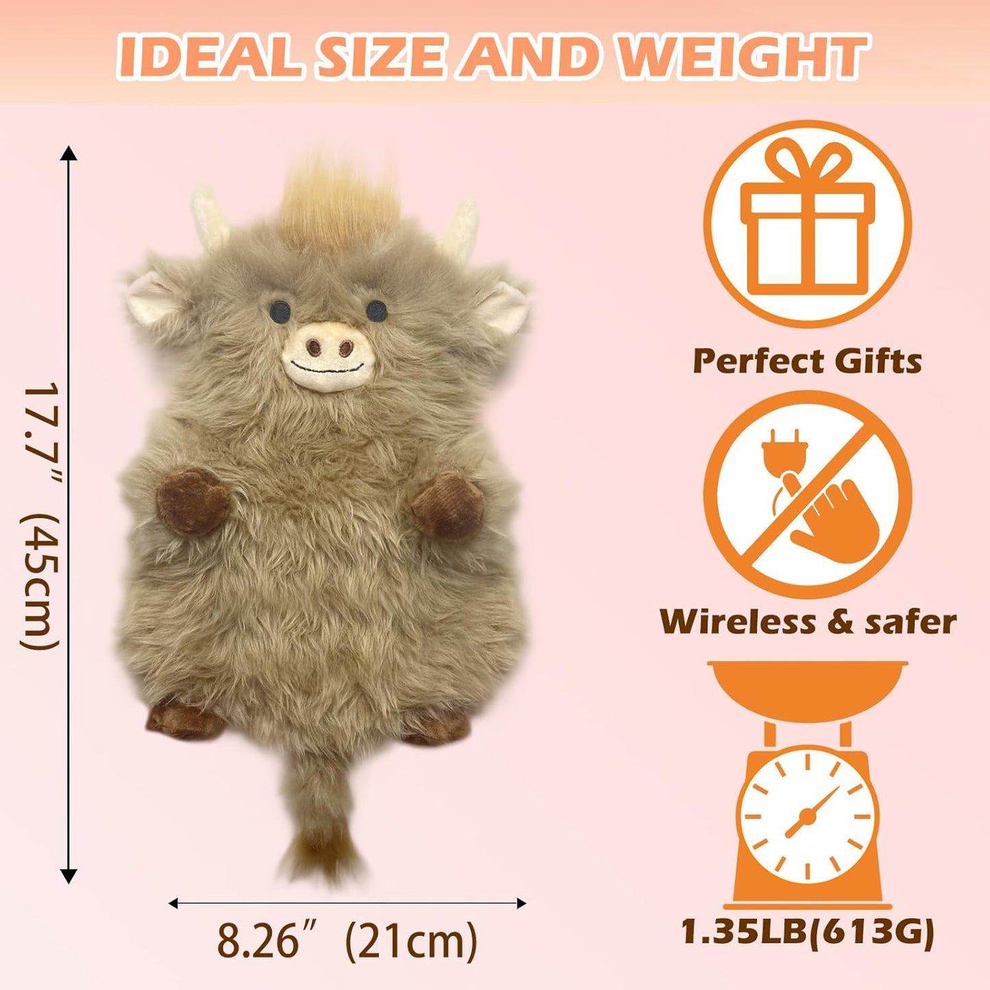 Microwave Heating Pad for Period Cramps Weighted Highland Cow Cute Stuffed Animal Removable Heated for Menstrual Adorable Plush Microwavable Heat Pack for Pain Relief Gifts for Kids Girls unscented
