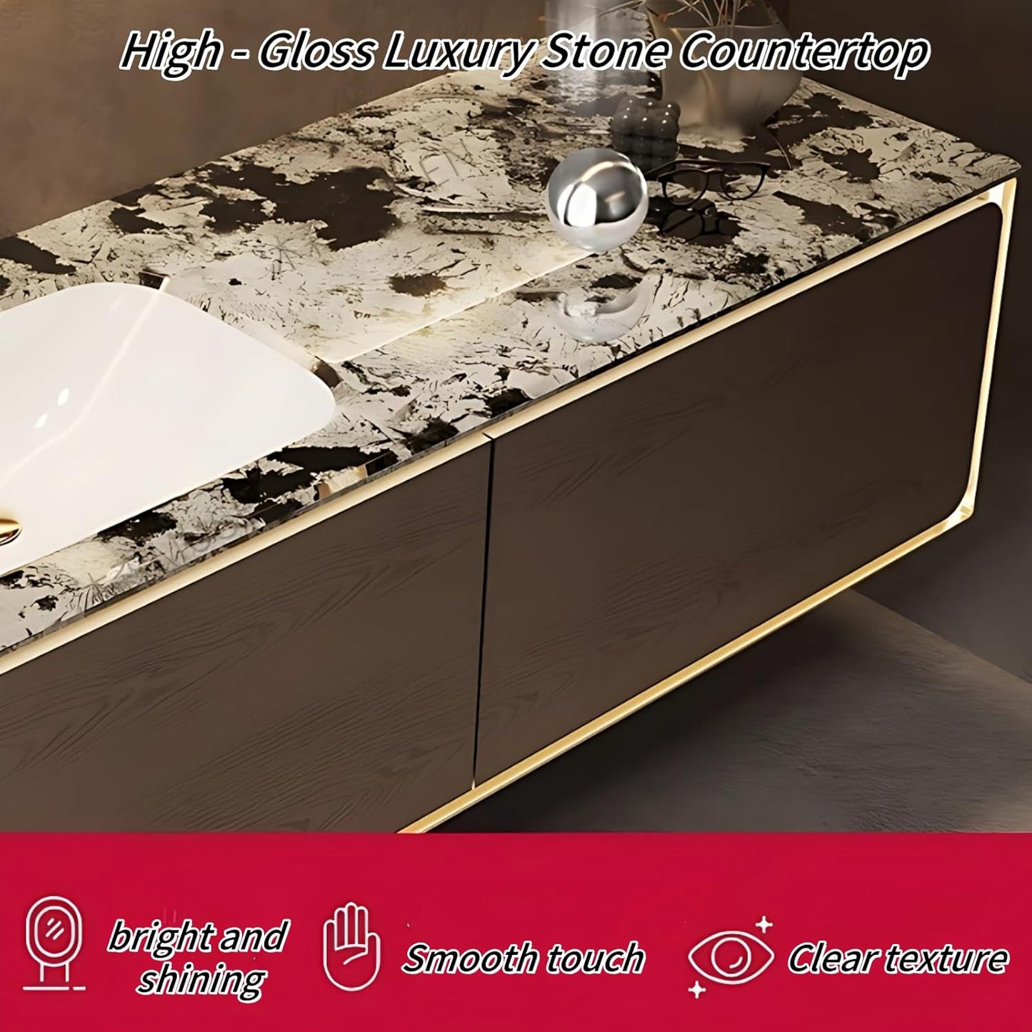 58IN Bathroom Vanity Set with a Single Sink - Embedded Sensor Light Strip & Large Capacity Floating Cabinet | Modern Bathroom Vanities with Defogging Mirror Surface & LED Lighting (Mirror Cabinet)