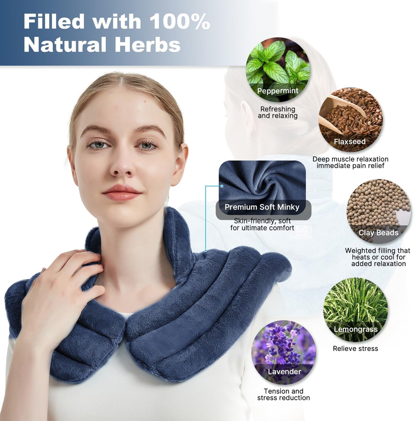Neck Heating Pad Microwavable for Shoulders, Warmer Wrap Microwave Heating Pad for Neck and Shoulders for Pain Relief (Navy Blue)
