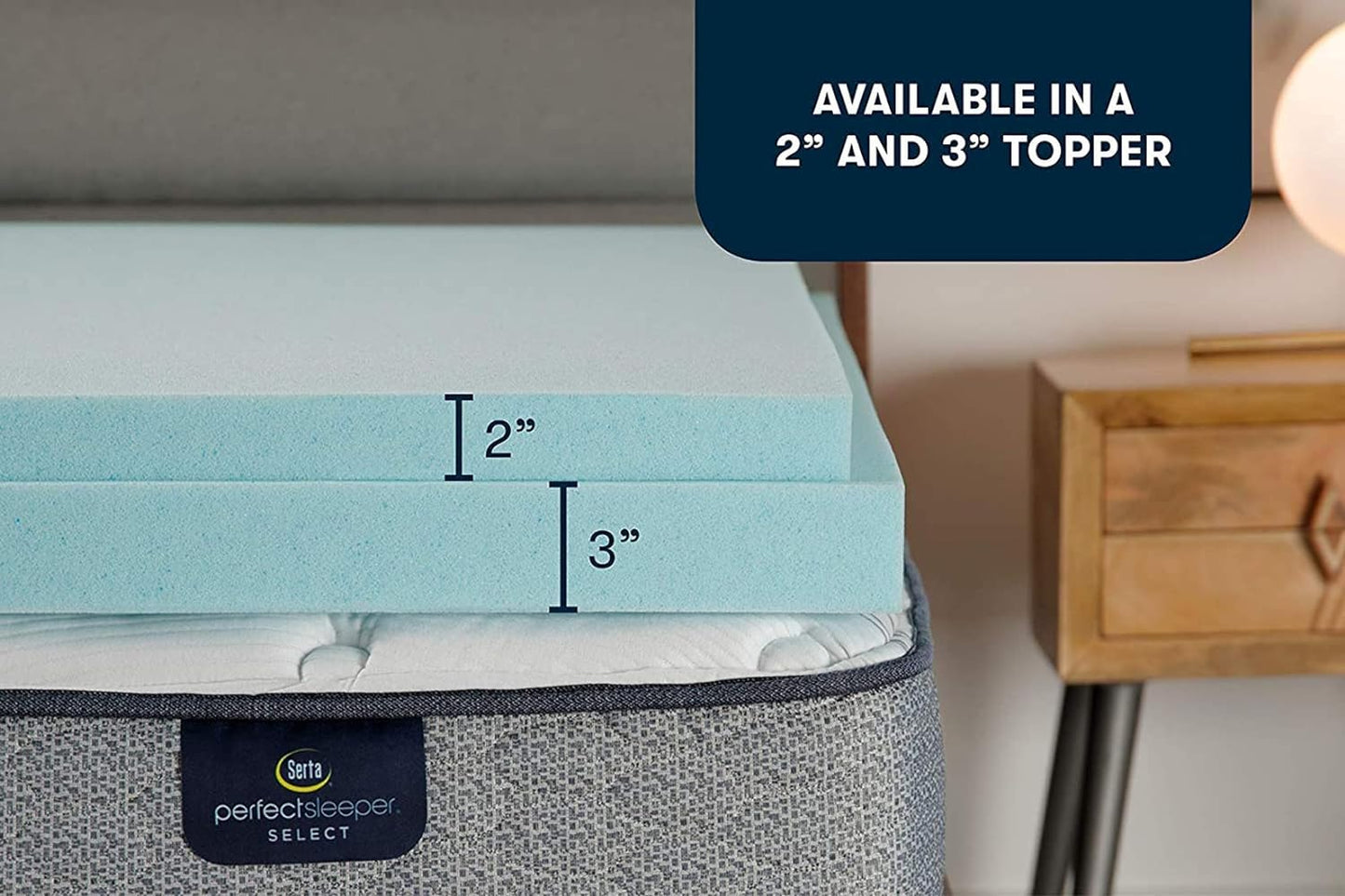 Serta ThermaGel Cooling, Pressure-Relieving Memory Foam Mattress Topper, 3 Inch, Twin Blue