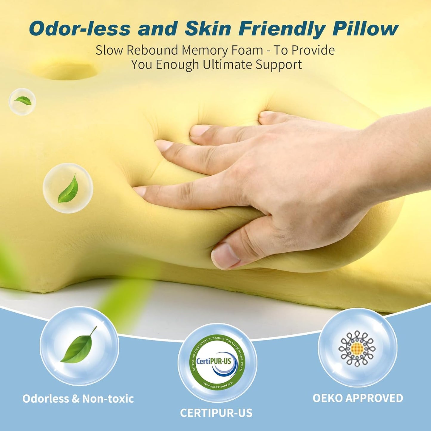 Cervical Neck Pillow for Pain Relief - Cooling Ergonomic Neck Support Pillow for Sleeping, Orthopedic Contour Memory Foam Pillows for Side, Back & Stomach Sleepers with Pillowcase (White)
