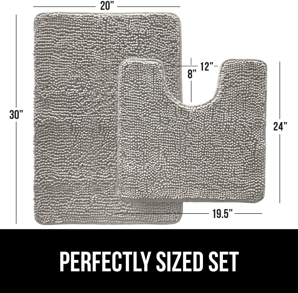GORILLA GRIP Bathroom Rug Sets, Soft Chenille 2 Piece Area Rugs Set, Toilet Base Mat and 30x20 Carpet, Absorbent Microfiber Washable Mats Dry Quickly, Home Décor and Bath Room Accessories, Lt Gray