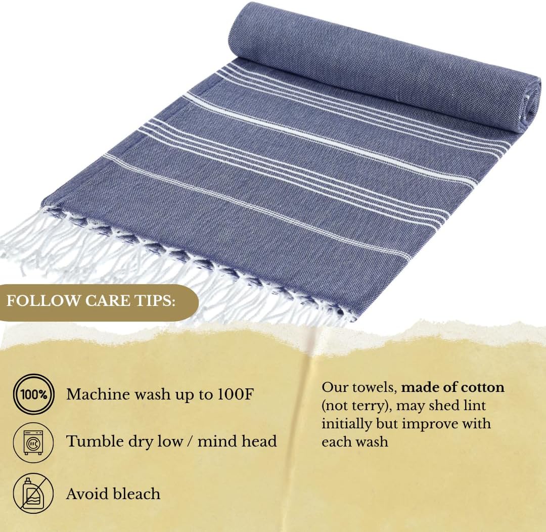 SOULMARK 100% Cotton Turkish Beach Towel with Bag - 38"x71" - 2 Pack - Made in Green & Oeko TEX Certified - Pre-Washed & Sand Free - Quick Dry and Lightweight for Travel - Made in Turkey - Navy Blue
