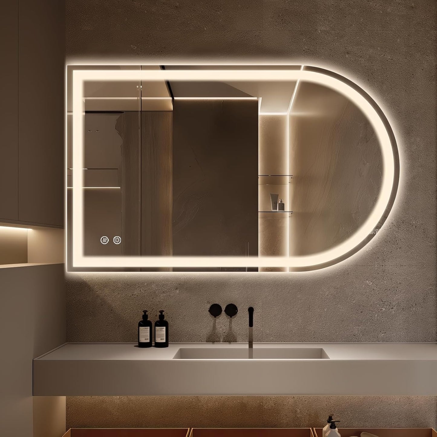 Niccy Arched LED Bathroom Mirror, 48x30 Arch Wall Mounted Frameless Bathroom Mirror for Vanity, Smart Lighted Frontlit Mirrors with Memory Function for Bathroom Bedroom Beauty Hair Salon