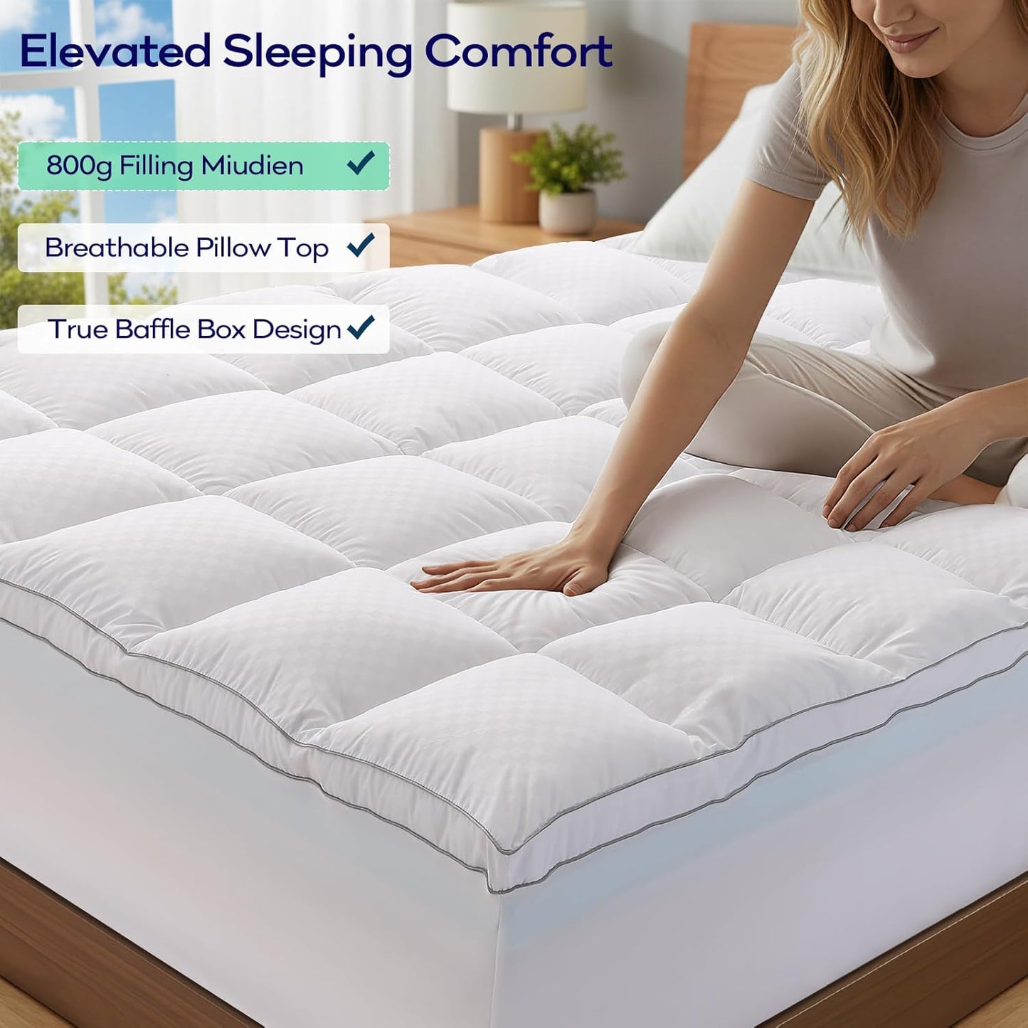 OLANLY Dual-Layer 4 Inch Cal King Size Memory Foam Mattress Topper for Back Pain, 2 Inch Cooling Pillow Top Mattress Pad Cover and 2 Inch Gel Memory Foam Topper, Deep Elastic Pocket, White