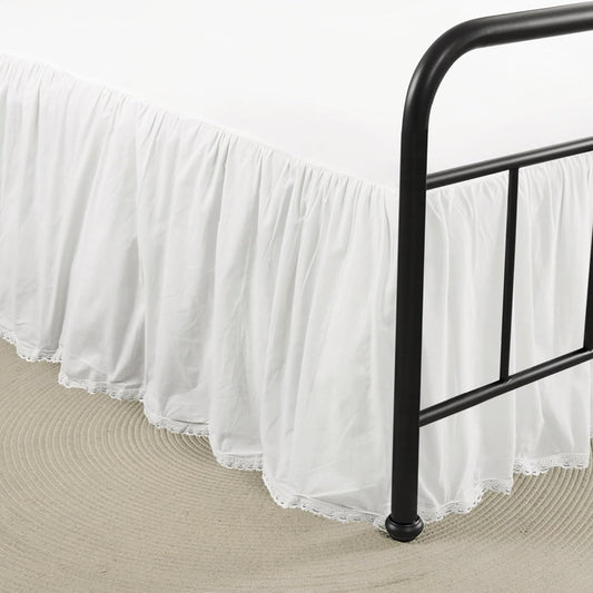 Full Size 14" Drop - White Lightweight Cotton Bed Skirt with Crochet Edge - Dust Ruffle with Split Corner - Soft, Elegant, Breathable Bedding Accessory