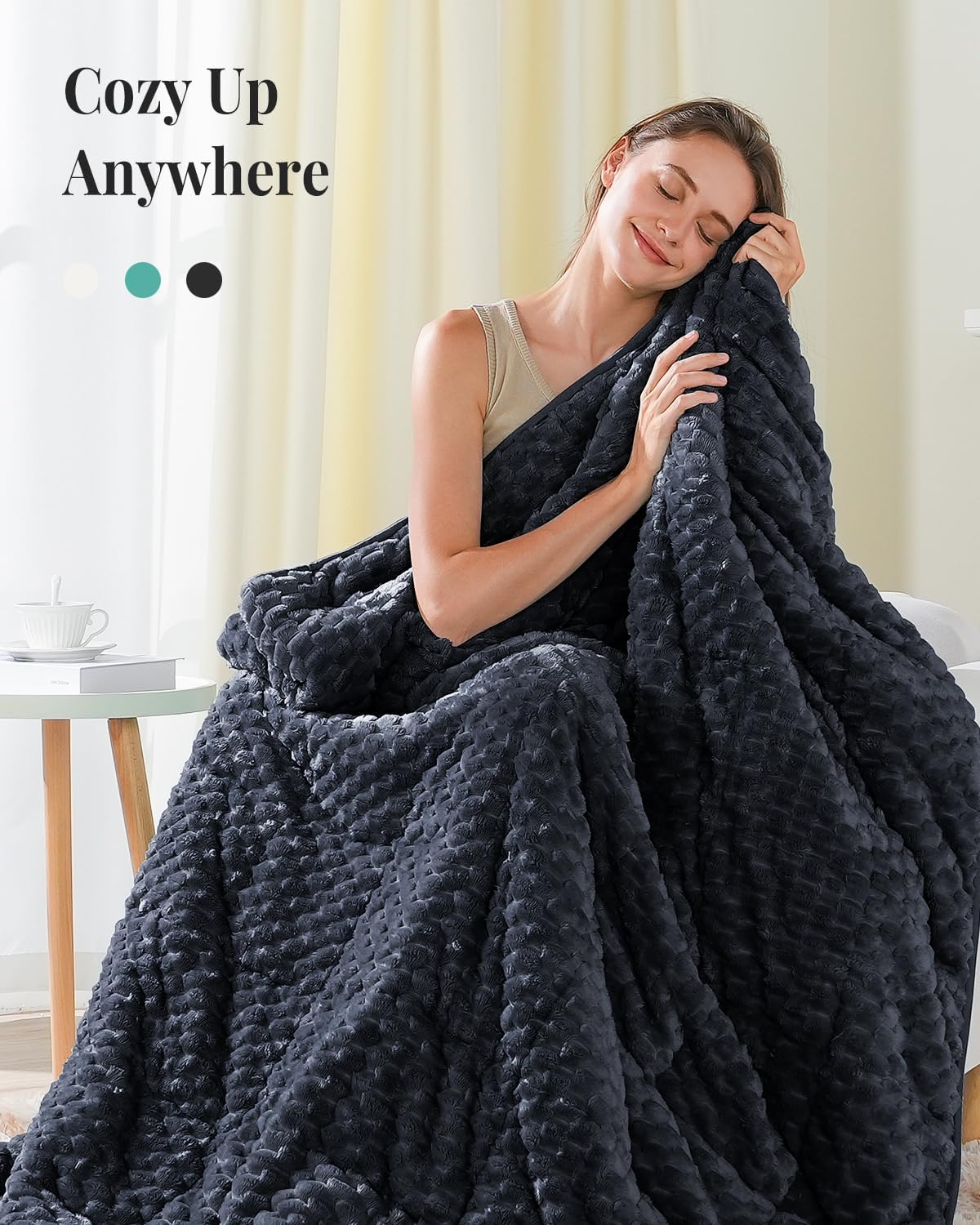 Topblan Weighted Blanket for Adults (60" x 80" 20lbs, Dark Grey), Soft Sherpa Queen Size Heavy Blanket, 3D Jacquard Flannel Fleece Weighted Blankets for Couch and Bed