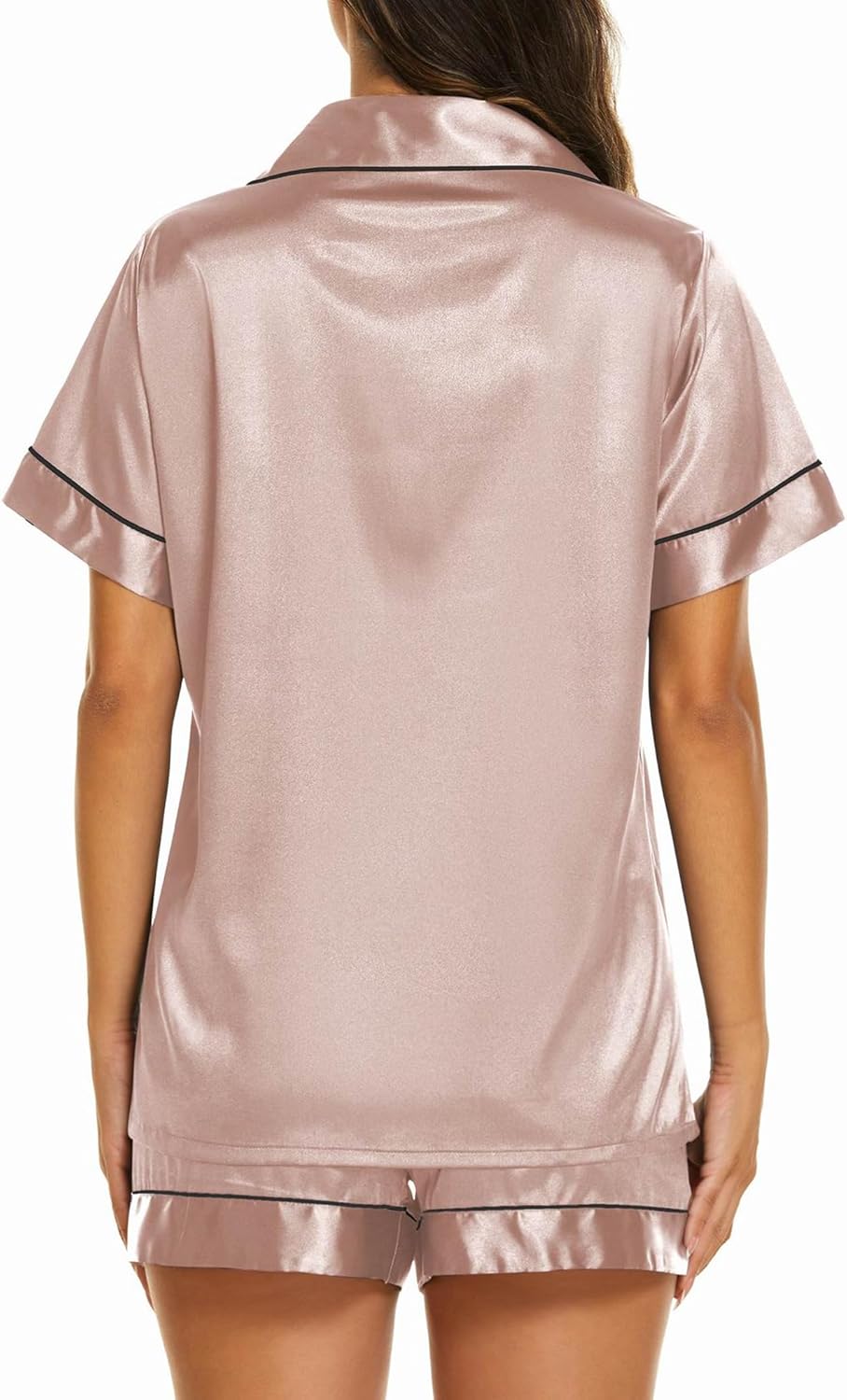 Ekouaer Silk Pajamas for Women Short Sleeve Sleepwear Soft Button Down Loungewear 2 Piece Satin Pjs Shorts Set