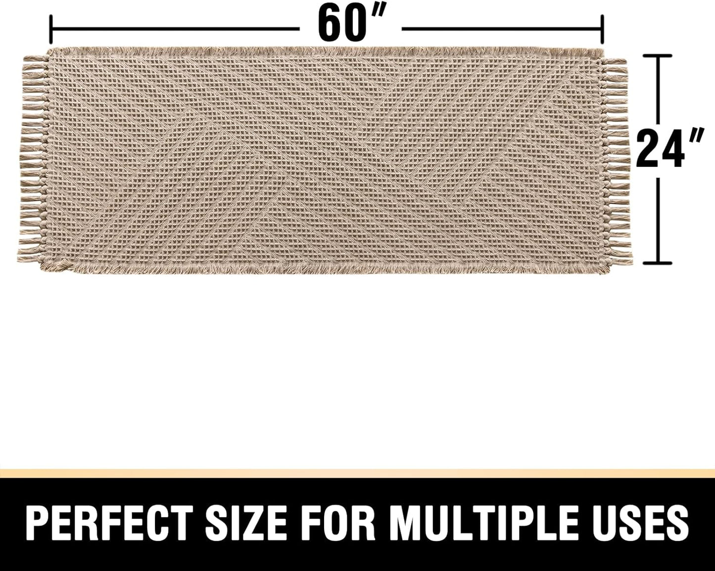 H.VERSAILTEX Waffle Bath Runner Rug Long Bath Mat Super Absorbent Boho Bath Rugs Non Slip Bath Runner for Bathroom Floor Machine Washable Dry Fast Bathroom Rugs with Tassels, 24" x 60", Irish Cream