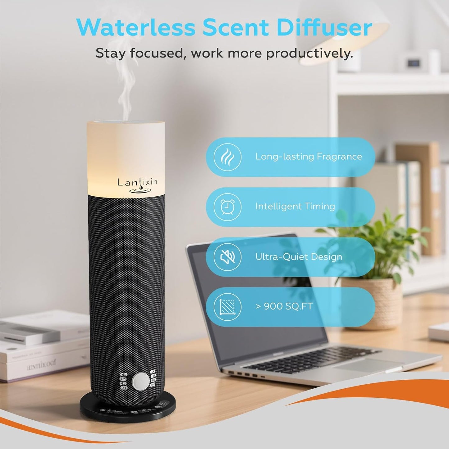 Lantixin Waterless Essential Oil Diffuser Nano Atomization Technology for Large Home-Adjustable and Long Lasting air Diffuser for Hotel Office Bedroom Large Home (Black)