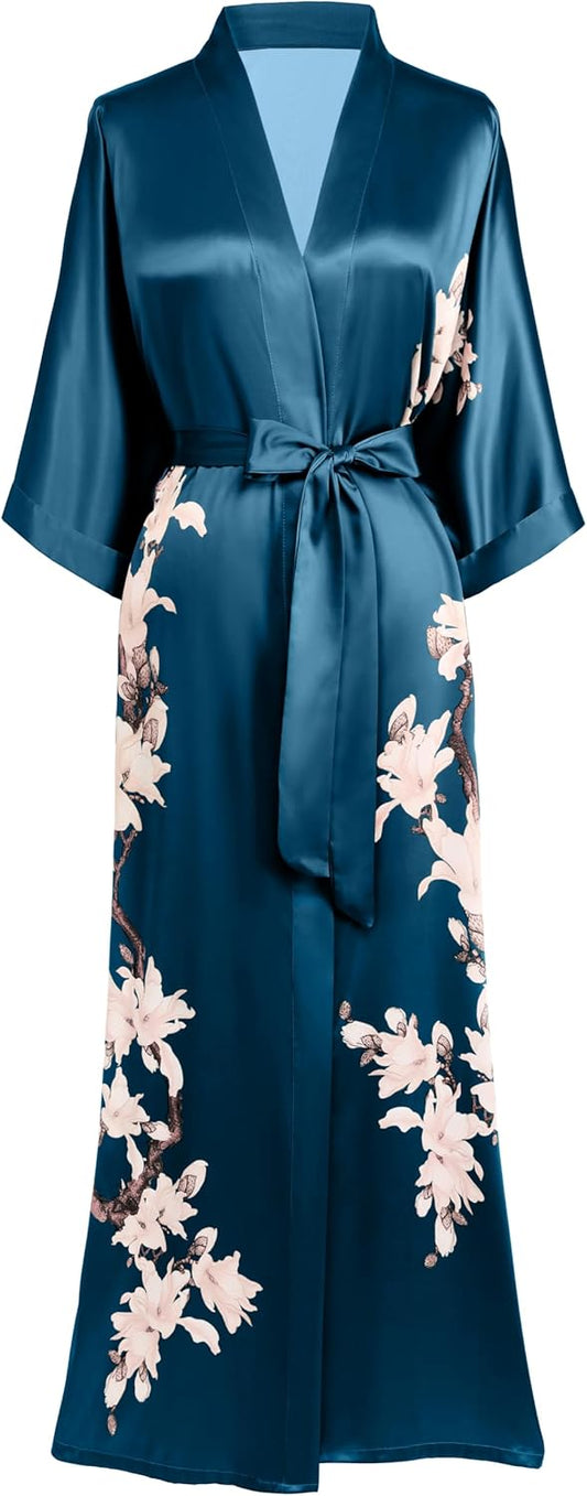 BABEYOND Kimono Robe Cover up with Box Long Floral Satin Sleepwear Silky Bathrobe Bachelorette Robe