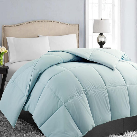 EASELAND Full Size Down Alternative Comforter - Quilted Duvet Insert for All Seasons, Soft Lightweight with Corner Tabs, Summer Winter Warm Bedding, Aqua 82×86 Inches