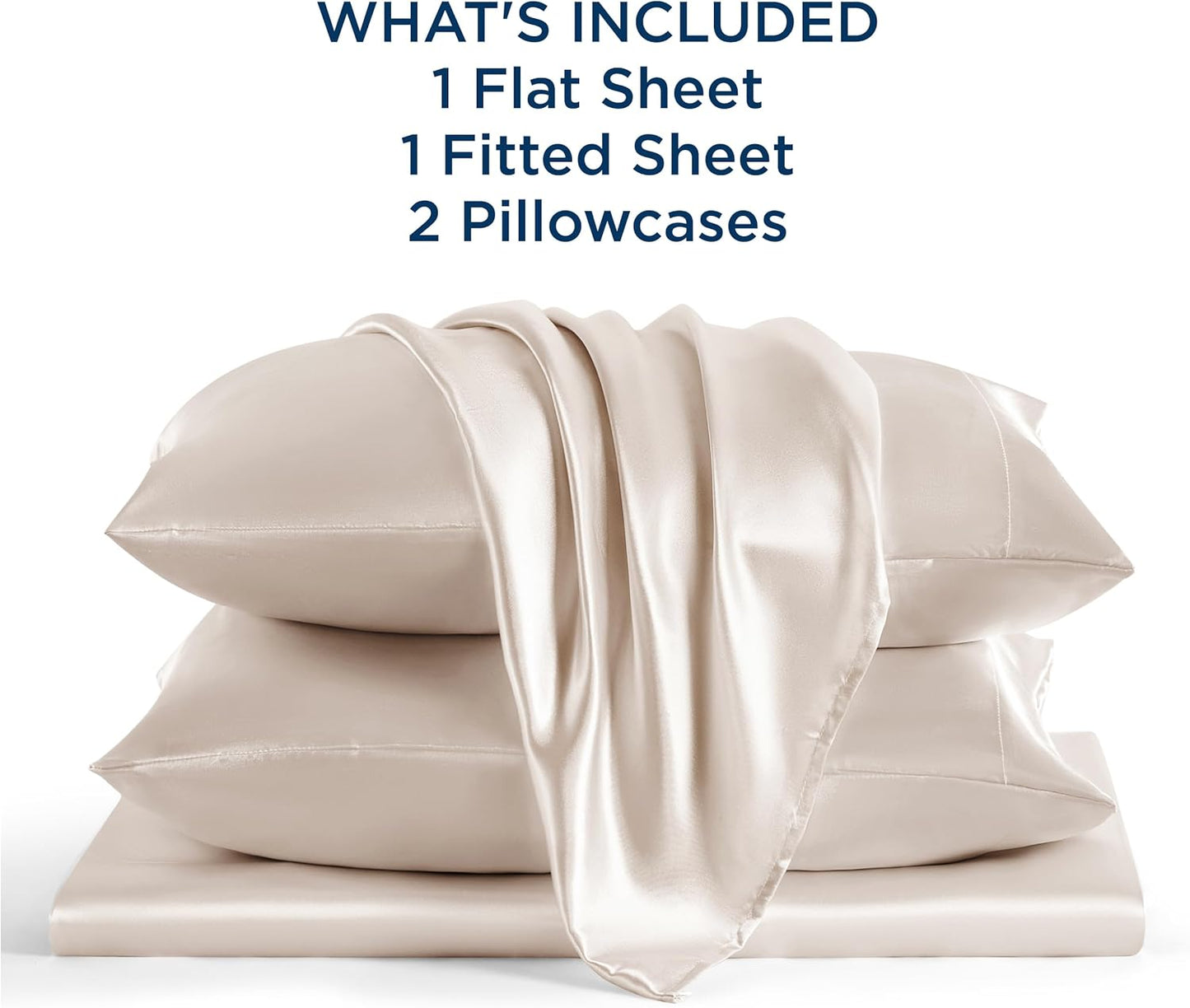 Bedsure Satin Sheets Full Size - 4 Piece Silky Bedsheets with 15 Inches Deep Pocket Fitted Bedsheet,1 Flat Sheet, 2 Satin Pillowcases, Good for Hair & Skin (Full, Beige)