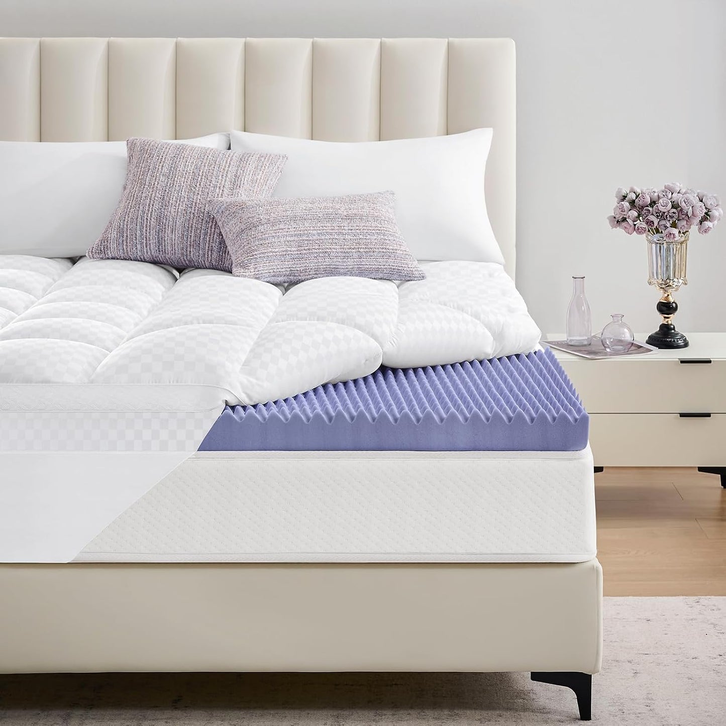 downluxe 4 Inch Twin Memory Foam Mattress Topper Pro Dual Layer 2 Inch Cooling Gel Egg Crate Memory Foam Plus 2 Inch Pillow Top Medium Firm with Deep Pocket