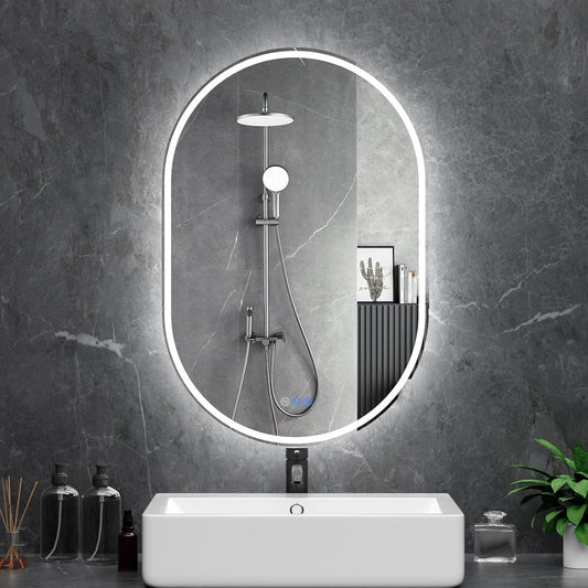 Bathroom Mirror 26"x42" LED Bathroom Mirror with Lights, Anti-Fog, Dimmable Oval Mirrors with Front Light and Backlit, Modern Farmhouse Wall Mounted Mirror for Decorative