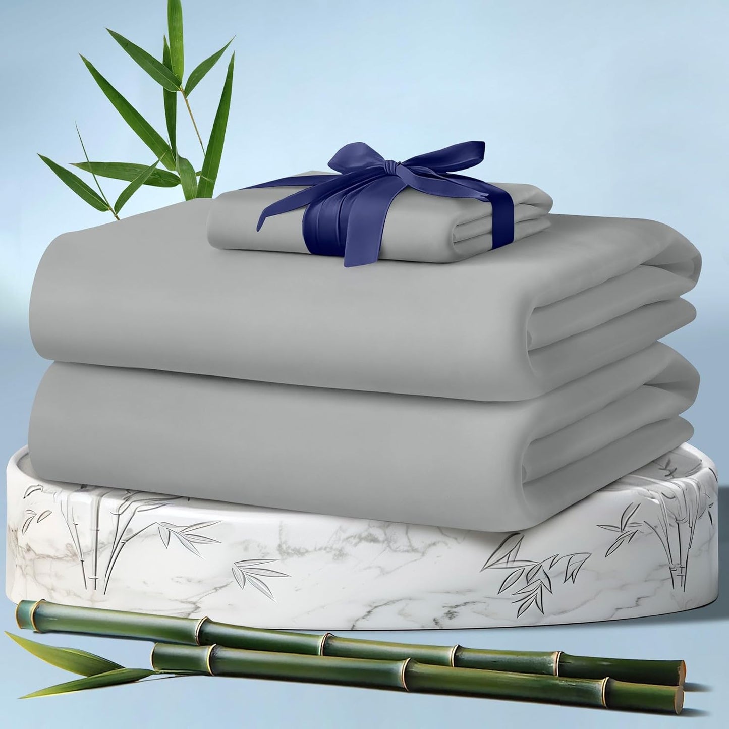 DECOLURE 100% Viscose Derived from Bamboo Sheets Twin Size 3pcs - Ultra Soft & Luxuriously Cooling, 17" Deep Pocket, Double Stitching, Perfect for Hot Sleepers - Twin Bed Sheets (Light Grey)