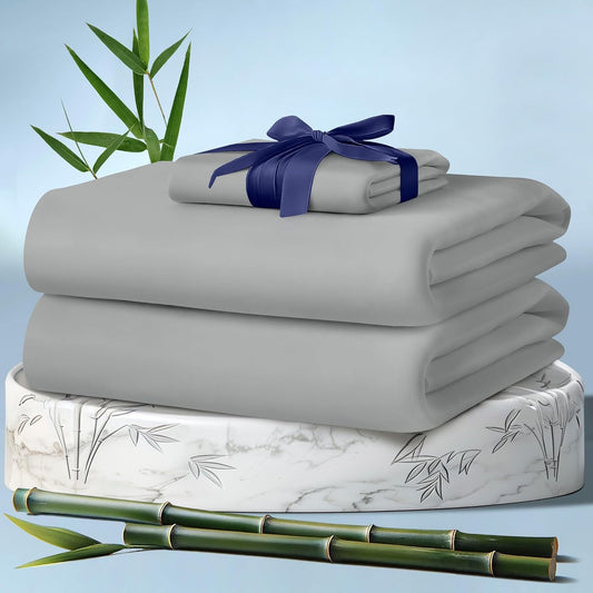 DECOLURE 100% Viscose Derived from Bamboo Sheets Twin Size 3pcs - Ultra Soft & Luxuriously Cooling, 17" Deep Pocket, Double Stitching, Perfect for Hot Sleepers - Twin Bed Sheets (Light Grey)