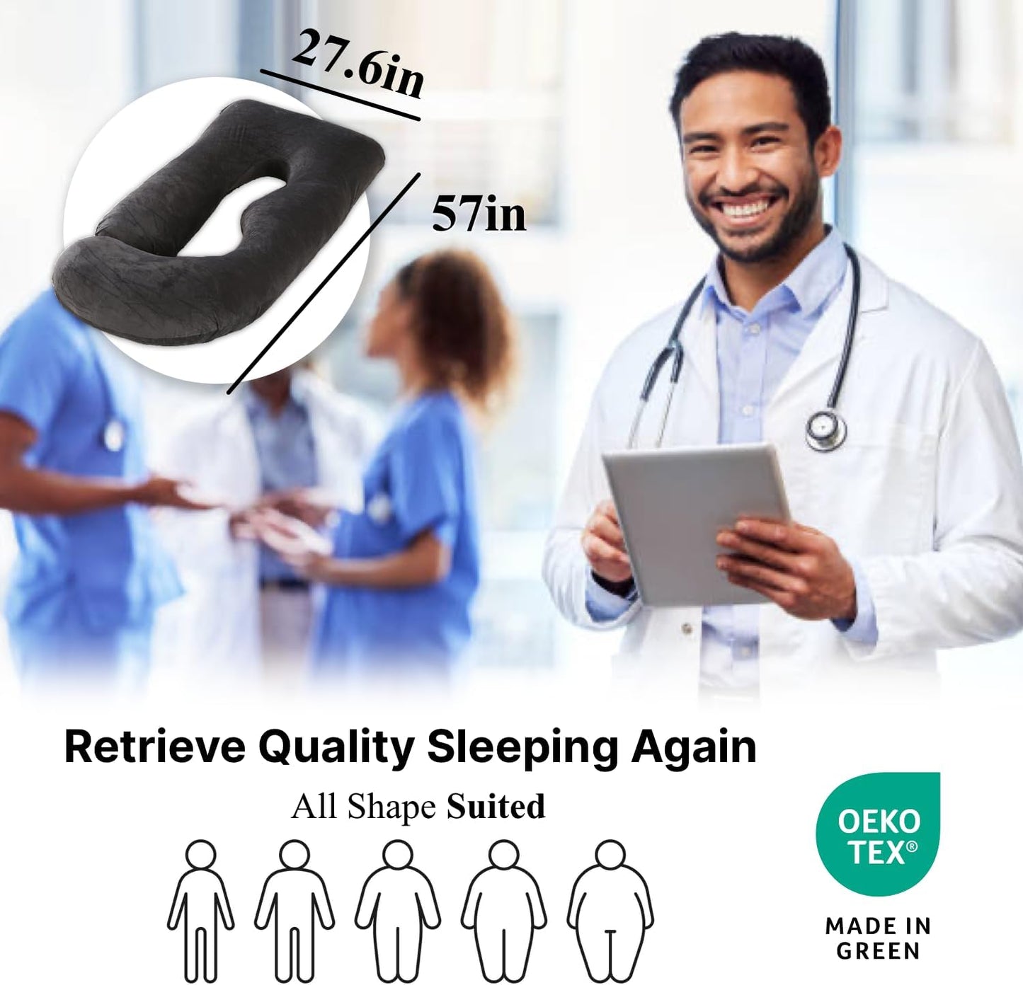 ALLOPERA Pregnancy Pillow, Full Body Maternity Pillow 57 inch, with Removable Washable Cover - Sleep Support for Legs, Back, Neck, Shoulder, HIPS, Belly for Pregnent Women, Velvet (Coal-Black)