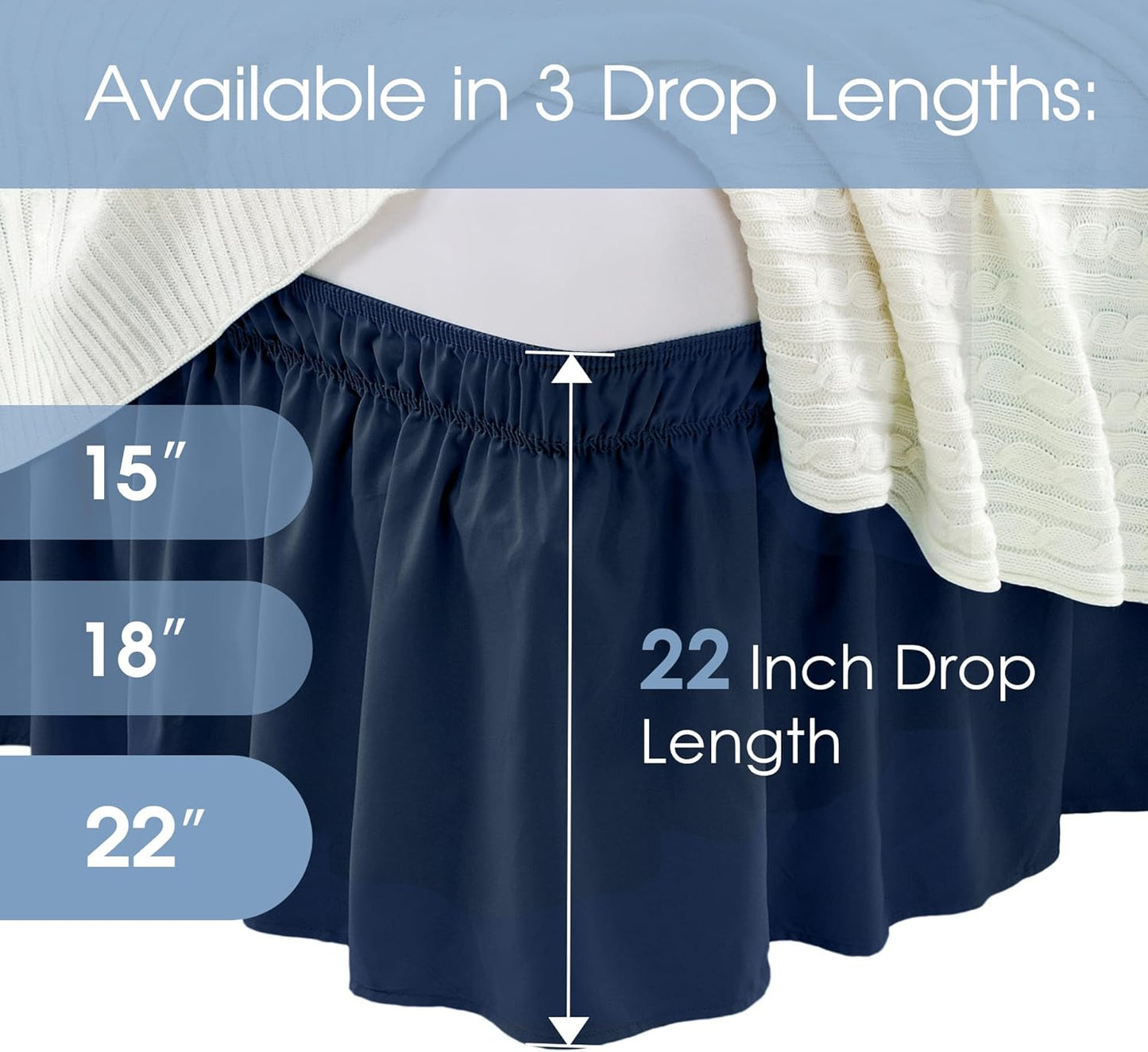 FreshCulture Twin Bed Skirt - Elastic Wrap Around Bed Skirt, Twin Size, Easy Fit with 22 Inch Drop Length, Hotel Quality Dust Ruffle (Navy Blue)