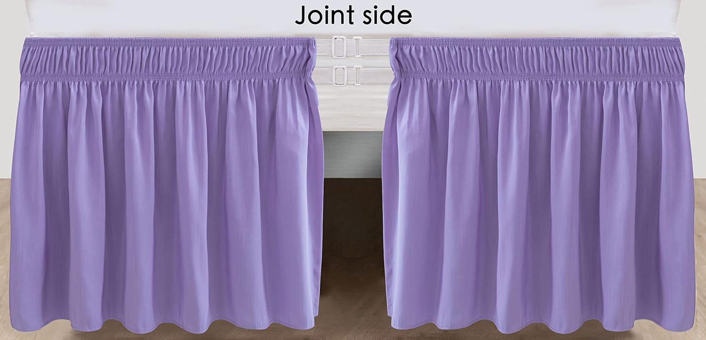 Biscaynebay Wrap Around Bed Skirts for Queen Beds 15" Drop, Lavender Adjustable Elastic Dust Ruffles Easy Fit Wrinkle & Fade Resistant Silky Luxurious Fabric Machine Washable