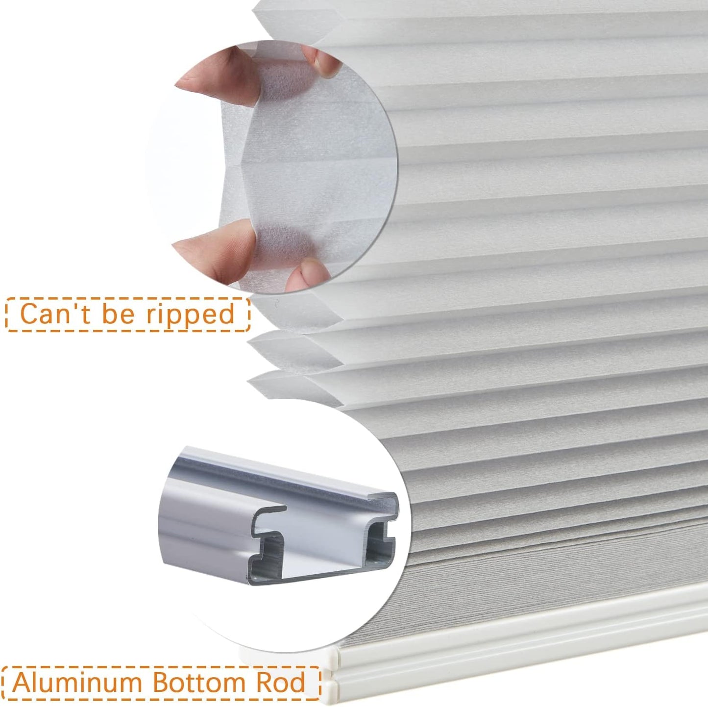 Persilux Custom Size Cellular Shades Cordless Bottom up Light Filtering Window Shades UV Protection Room Darkening Honeycomb Blinds for Windows, Sliding Glass Doors Light Grey