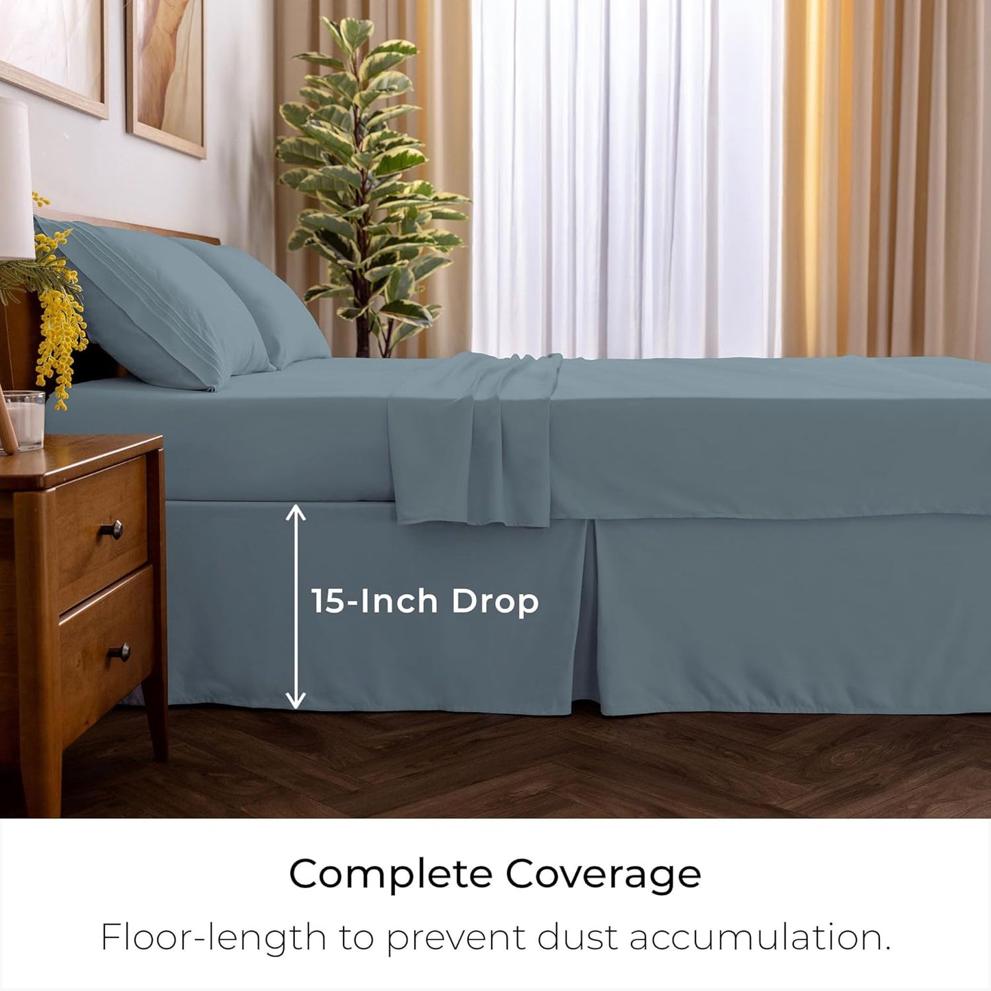 Mellanni Bed Skirt King Size - Bed Skirting - 15-Inch Tailored Drop Pleated Dust Ruffle - Hotel Luxury Bedding - Wrinkle, Fade, Stain Resistant - 1 Bedskirt (King, Spa Blue)