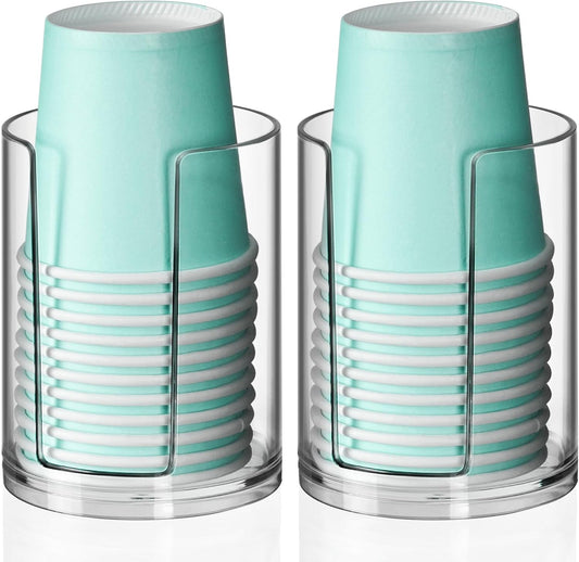 Bathroom Cup Dispenser, Disposable Mouthwash Cups Holder Fit 3oz Small Paper Cups, Clear Plastic Cup Dispenser for Bathroom Vanity Countertop Rinsing Cups Storage (2 Pack)