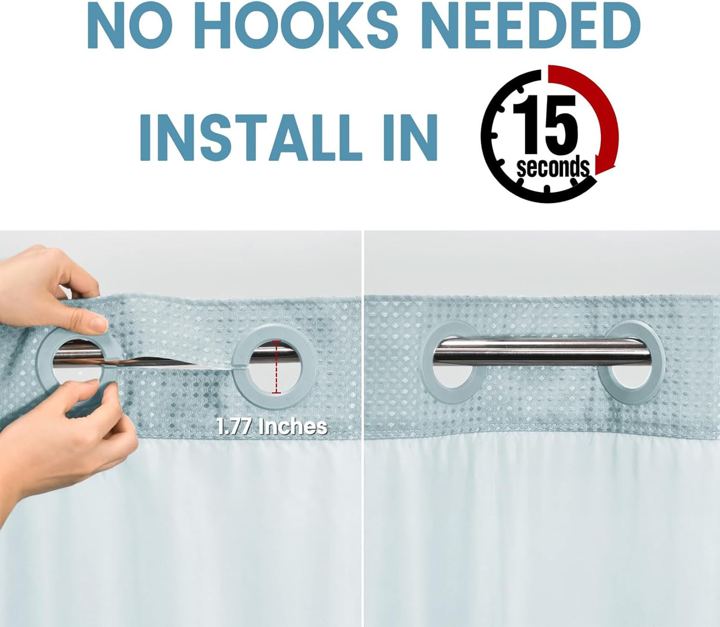 Fog Blue Long No Hook Shower Curtain with Snap in Liner,230GSM Waffle Weave Shower Curtains for Bathroom,71W x 86H