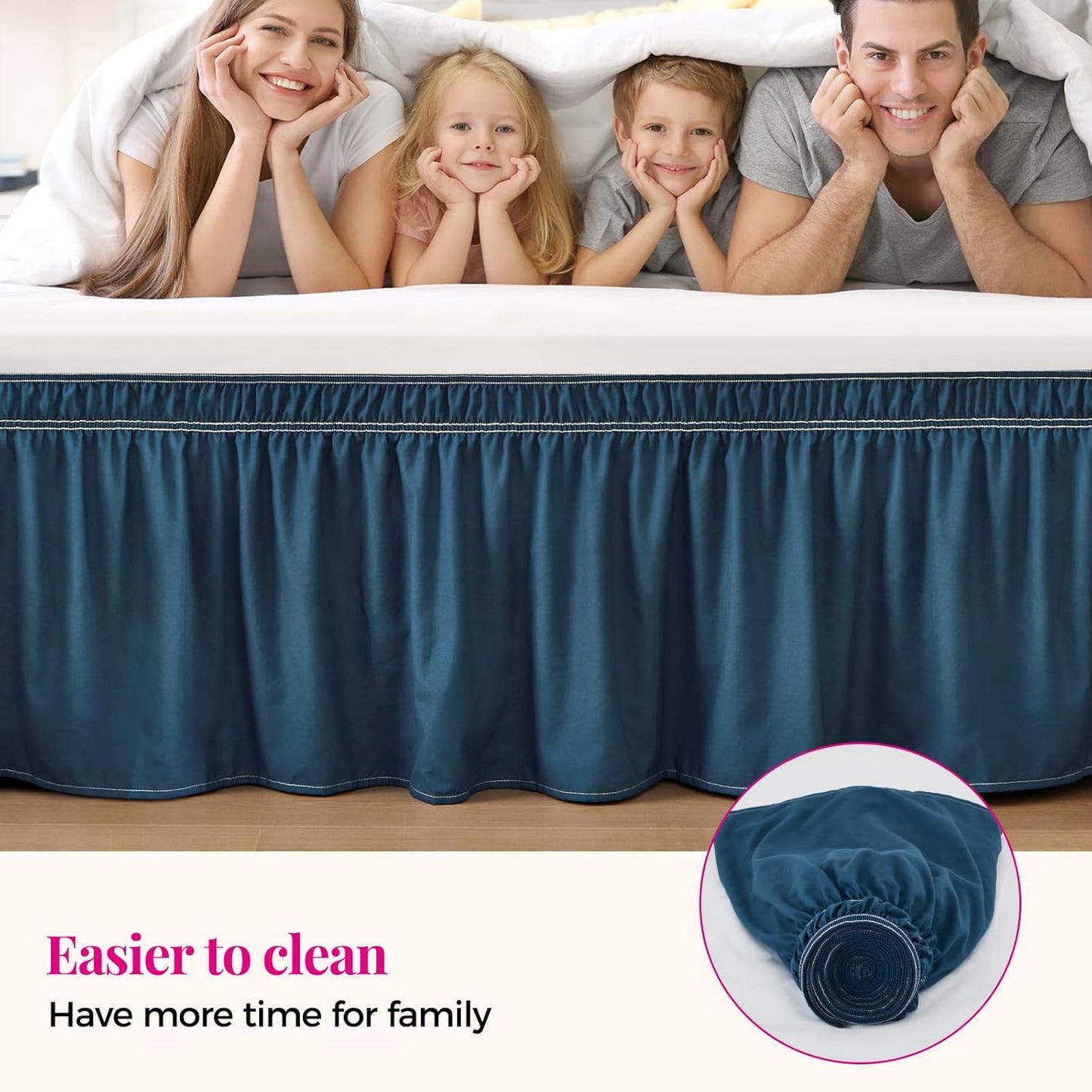 RIMELA Dark Teal Bed Skirt King Size 18 Inch Drop, Wrap Around Elastic Bedskirt, Dust Ruffle for Adjustable Bed Base Machine Washable Easy to Install Bed Skirts