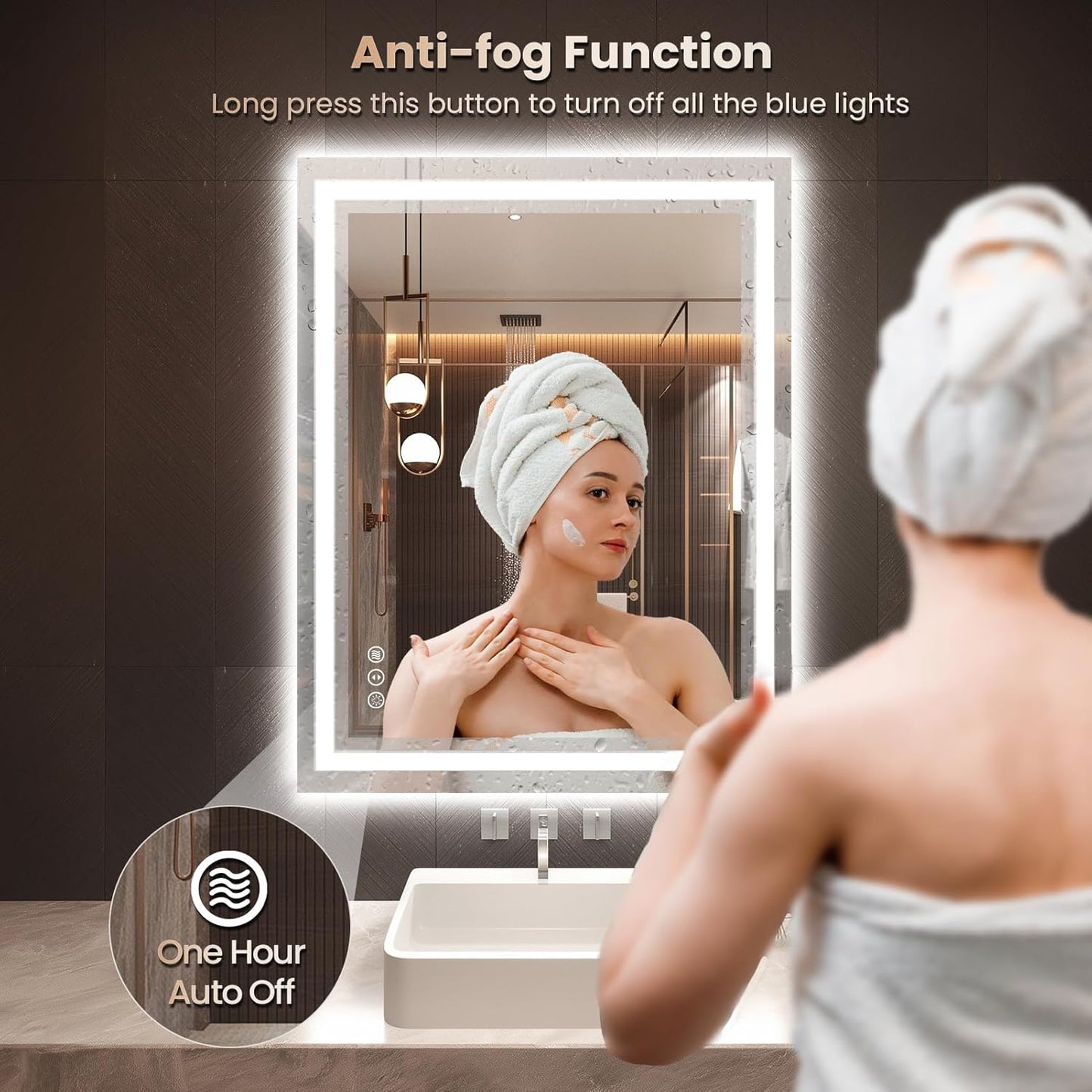 30"X36" LED Bathroom Mirror with Front Lights and Backlit, Anti-Fog, Dimmable, Shatter-Proof Tempered Glass, Lighted Bathroom Vanity Mirror for Wall with 3 Colors, Memory Function