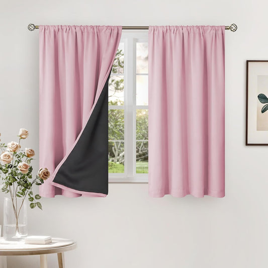 BGment Pink Blackout Curtains for Nursery, Short Kids Curtains Thermal Insulated Noise Canceling Full Sun Block Girls Baby Room Curtains 45 Inch Length, 2 Panels, Each Small Drape 52 Inch Wide