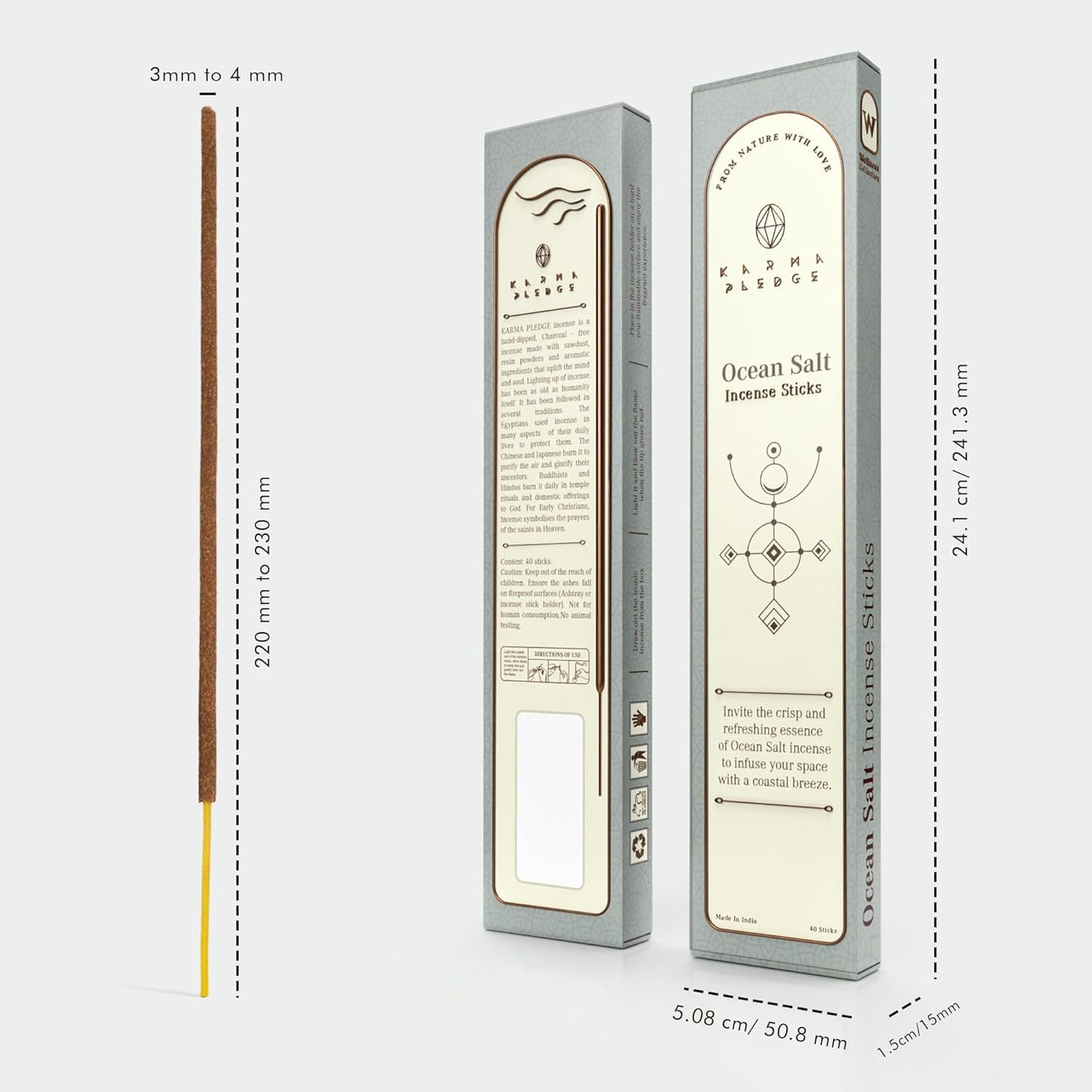 Ocean Salt Incense Sticks, Organic Hand Dipped Incense, Natural Herbs & Aromatic Ingredients, Contain 40 Sticks Inside, Burn Time 45-60 Min, Spiritual Gifts, Incense by Karma Pledge