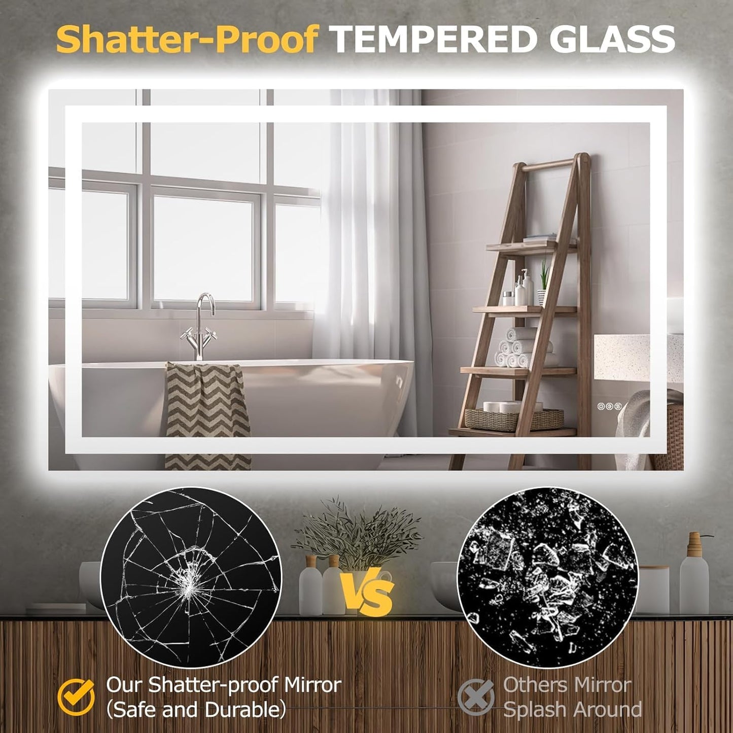 55X30 LED Bathroom Mirror with Lights, Anti-Fog, Dimmable, Backlit + Front Lit, Smart Bathroom Vanity Mirror, Memory Function, Shatterproof, Tempered Glass (Horizontal/Vertical)