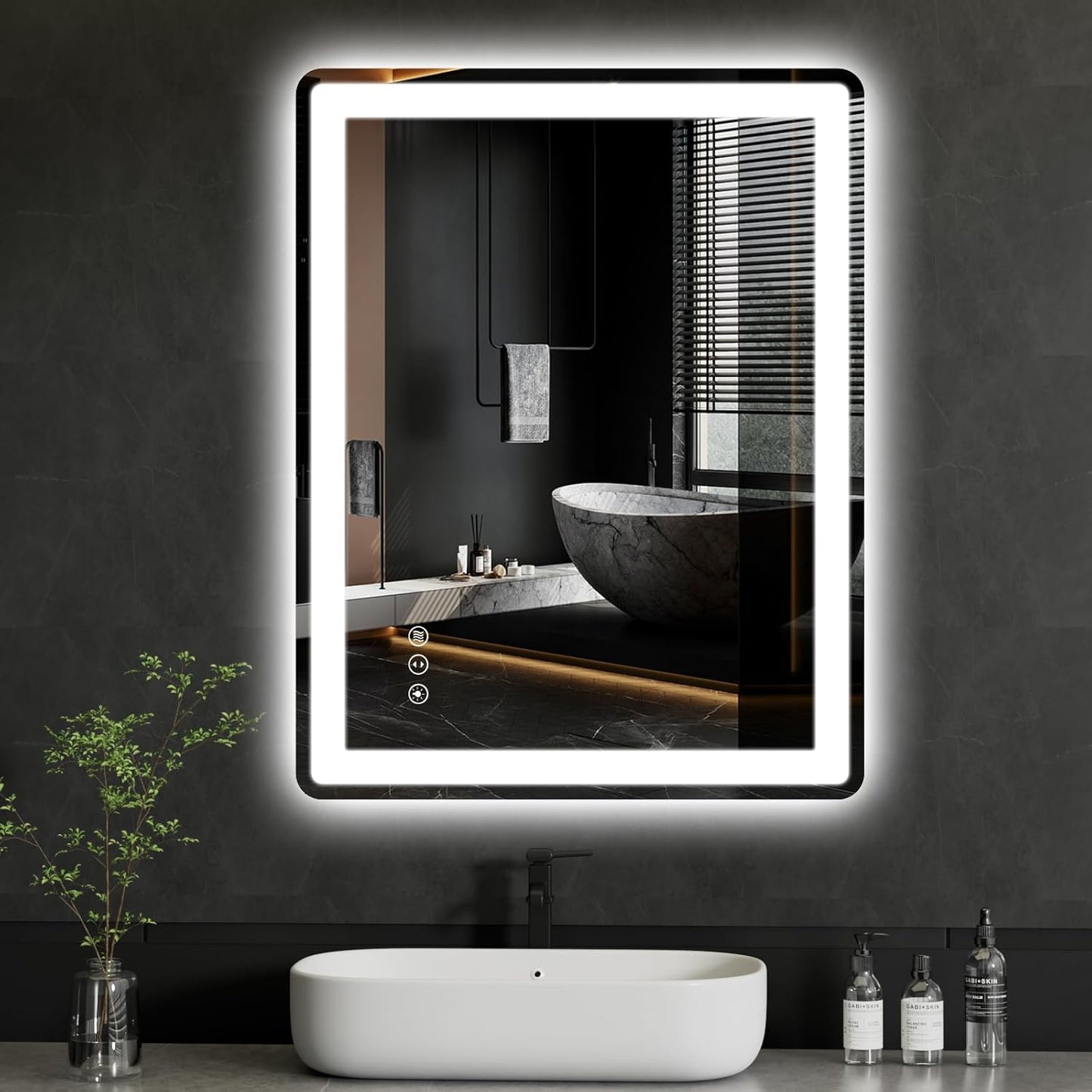 24x32 LED Mirror for Bathroom, Rounded Rectangle Mirror with Backlit + Front Lit, Bathroom Mirror with Lights, Anti-Fog, Dimmable, Lighted Vanity Mirror Tempered Glass(Horizontal/Vertical)