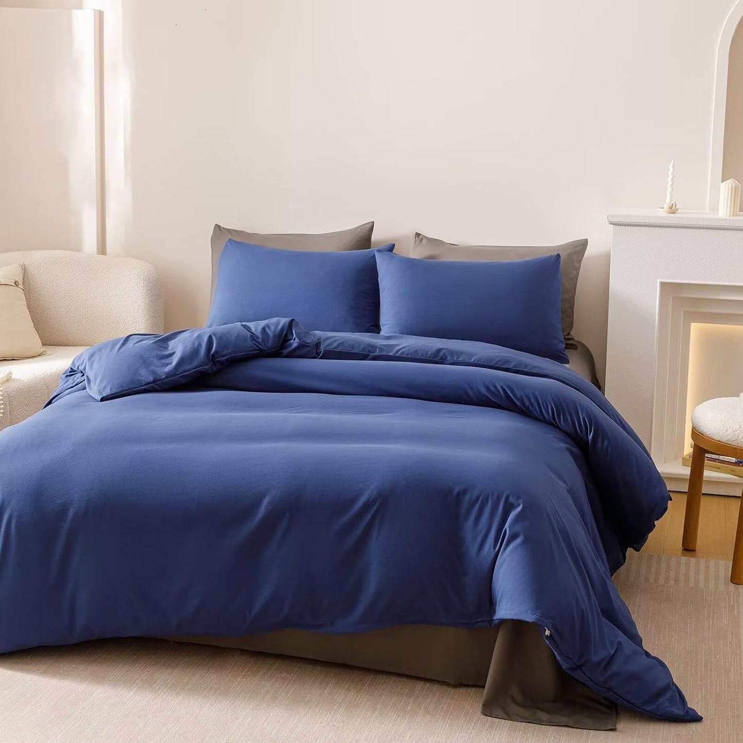 Cottonight Royal Blue Comforter Sets Full Bright Blue Bedding Comforter Full Size Quilts Blanket Ultra Soft Breathabe Solid Bedding Set for Women Men Adults Teens