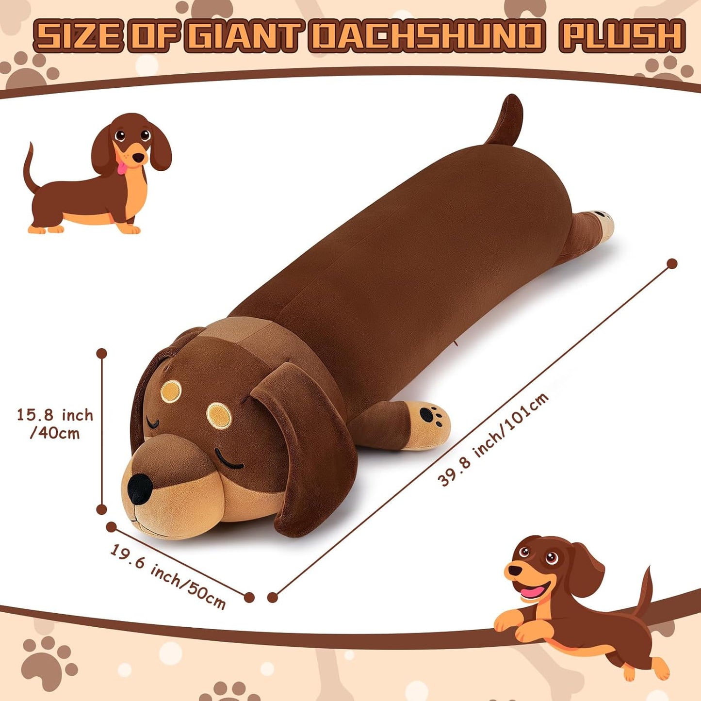 Auspicious beginning 40'' Giant Dachshund Dog Plush Stuffed Animal- Large Weiner Dog Pillow Plushies, Large Sleeping Dachshund Body Pillow, Hugging Stuffed Animal, Birthday Gifts for Kids Girls Boys